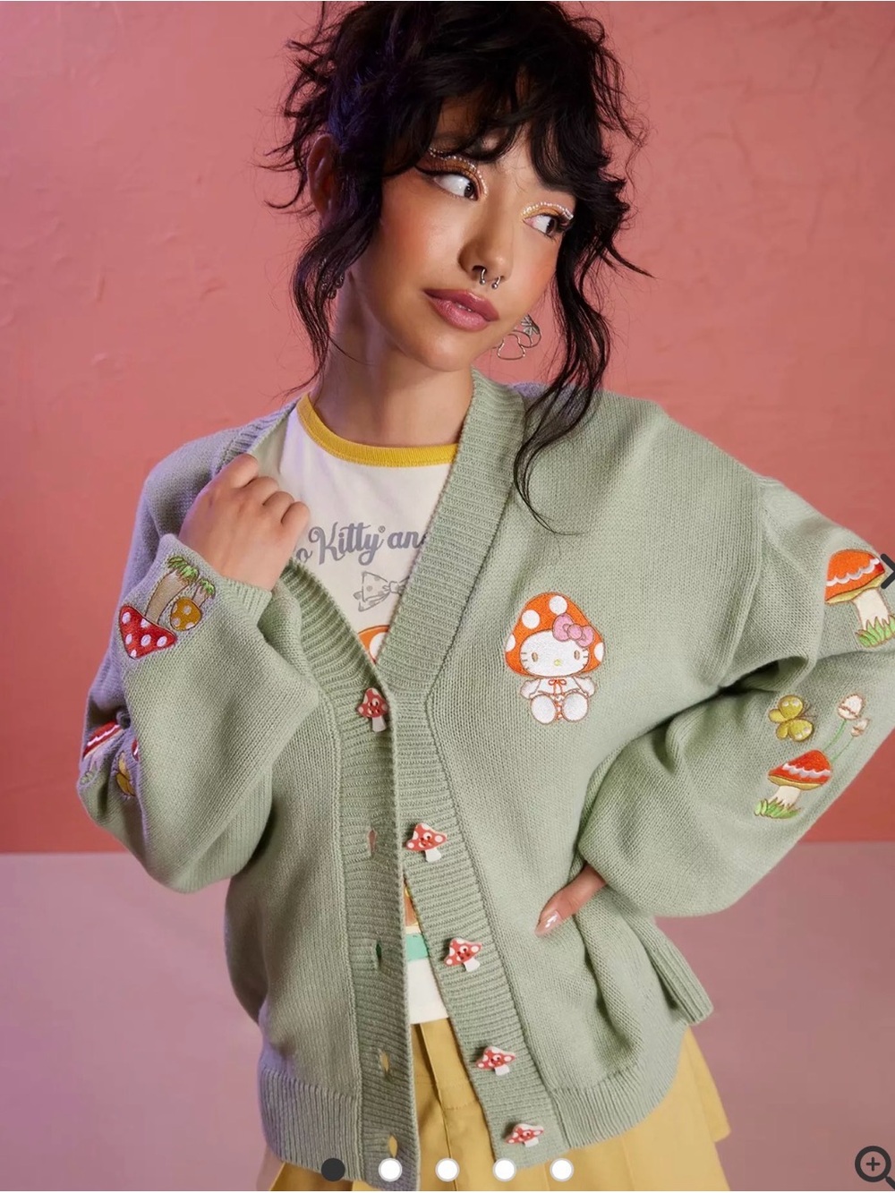 Hello Kitty Mushroom Embroidered Skimmer Cardigan